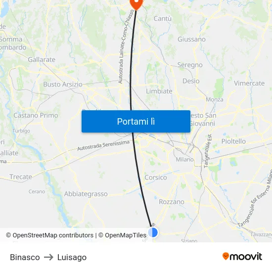 Binasco to Luisago map