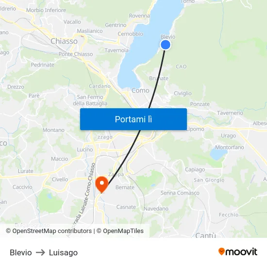 Blevio to Luisago map