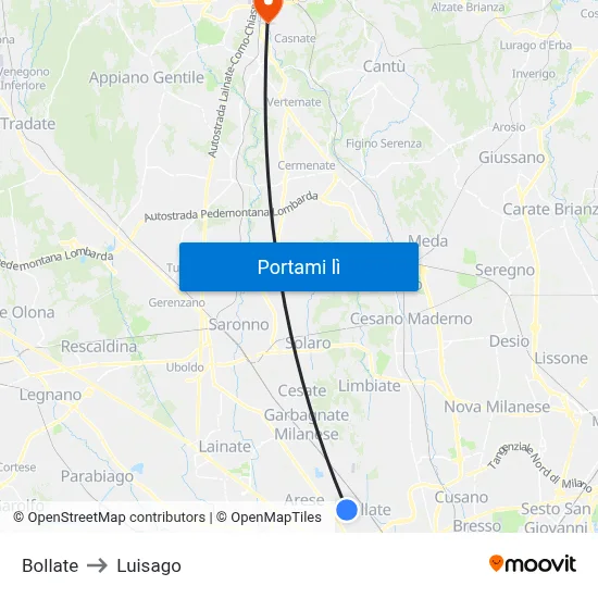 Bollate to Luisago map