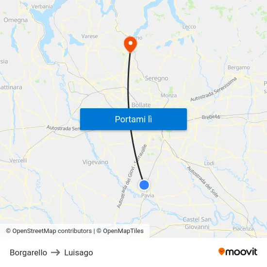 Borgarello to Luisago map