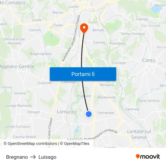 Bregnano to Luisago map