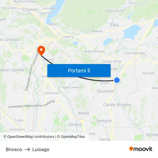 Briosco to Luisago map