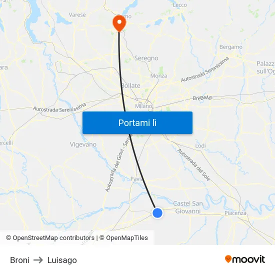 Broni to Luisago map