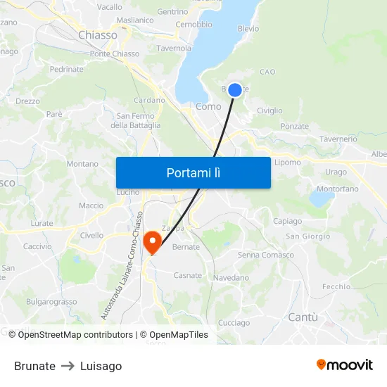 Brunate to Luisago map