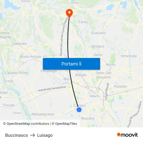 Buccinasco to Luisago map