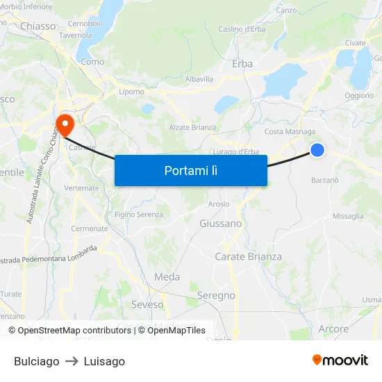 Bulciago to Luisago map