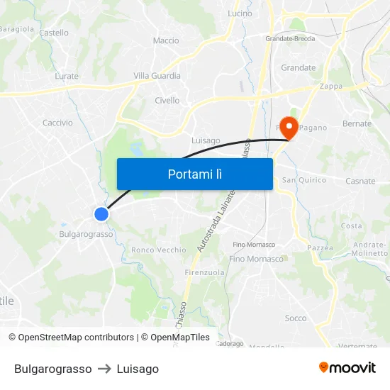 Bulgarograsso to Luisago map