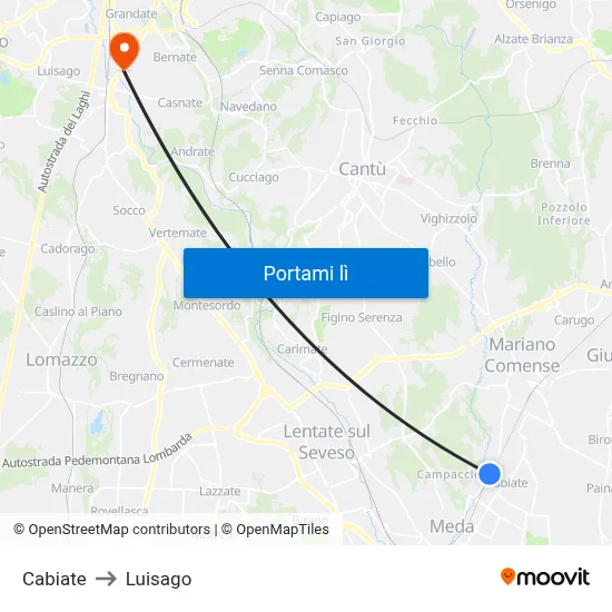 Cabiate to Luisago map