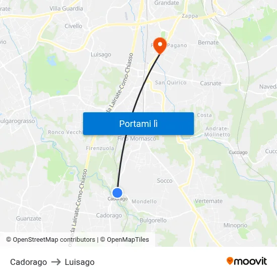 Cadorago to Luisago map