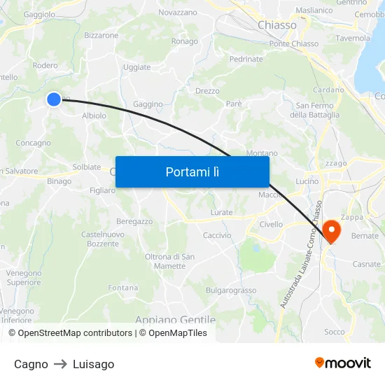 Cagno to Luisago map