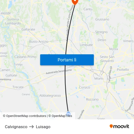 Calvignasco to Luisago map