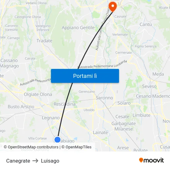 Canegrate to Luisago map