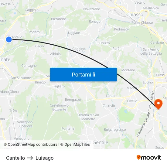 Cantello to Luisago map