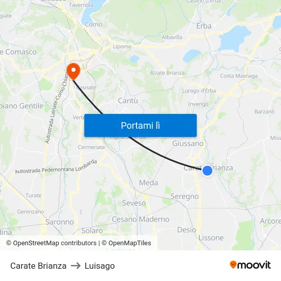Carate Brianza to Luisago map