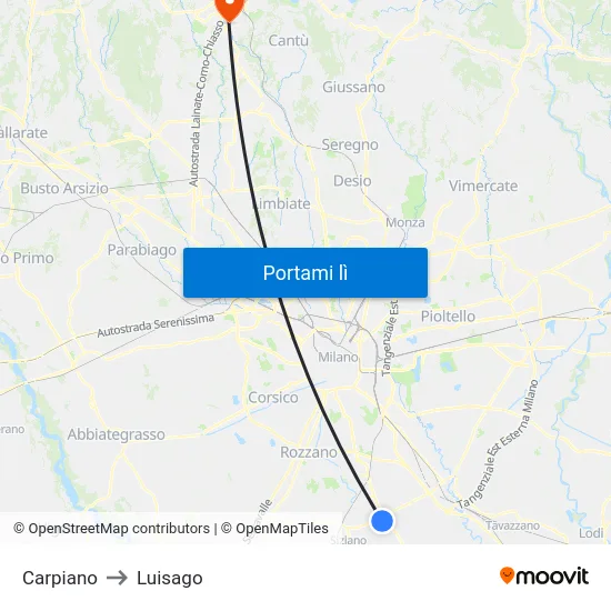 Carpiano to Luisago map