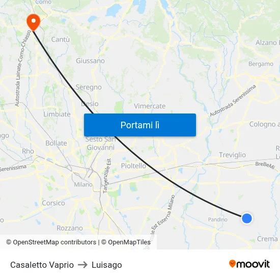 Casaletto Vaprio to Luisago map