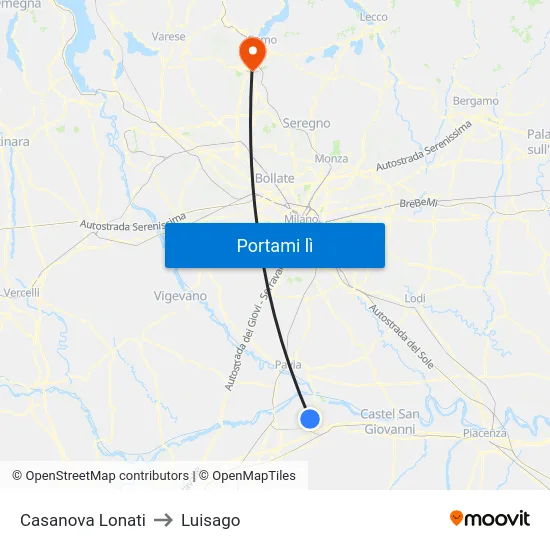 Casanova Lonati to Luisago map