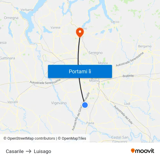 Casarile to Luisago map