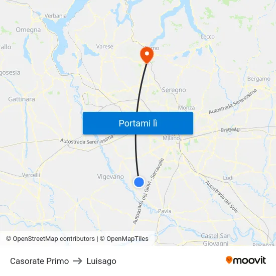 Casorate Primo to Luisago map