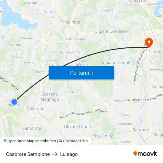 Casorate Sempione to Luisago map