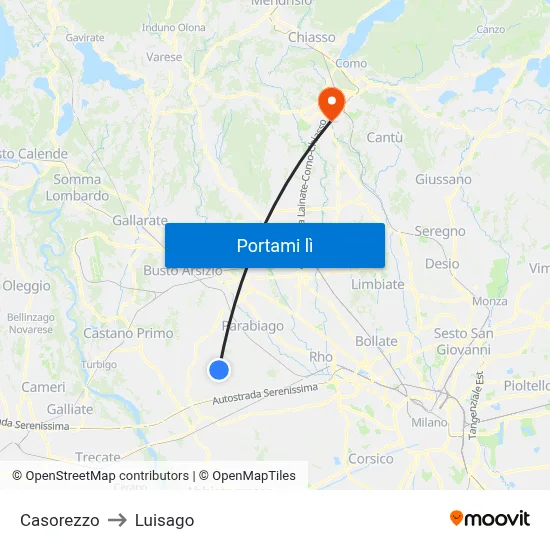 Casorezzo to Luisago map