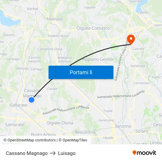 Cassano Magnago to Luisago map