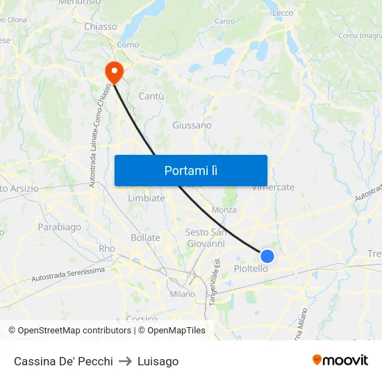Cassina De' Pecchi to Luisago map