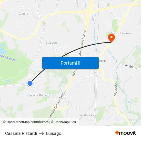 Cassina Rizzardi to Luisago map