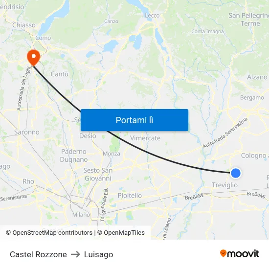 Castel Rozzone to Luisago map