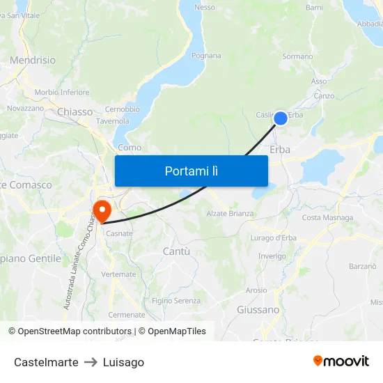 Castelmarte to Luisago map