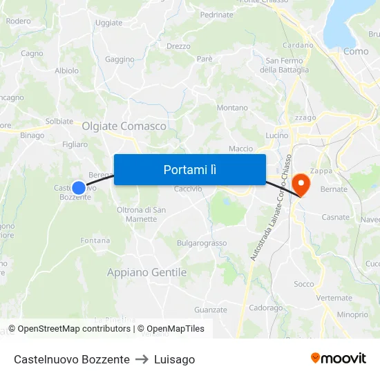 Castelnuovo Bozzente to Luisago map