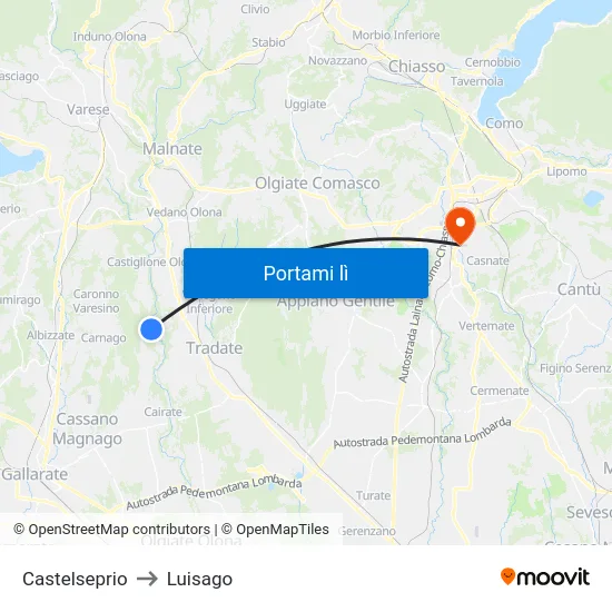 Castelseprio to Luisago map