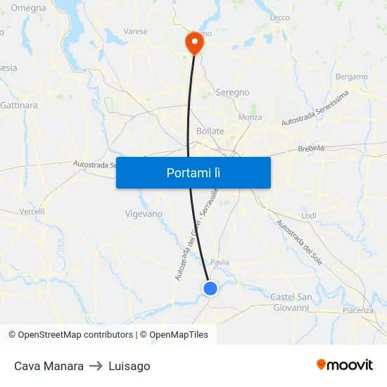 Cava Manara to Luisago map