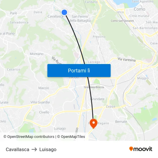 Cavallasca to Luisago map
