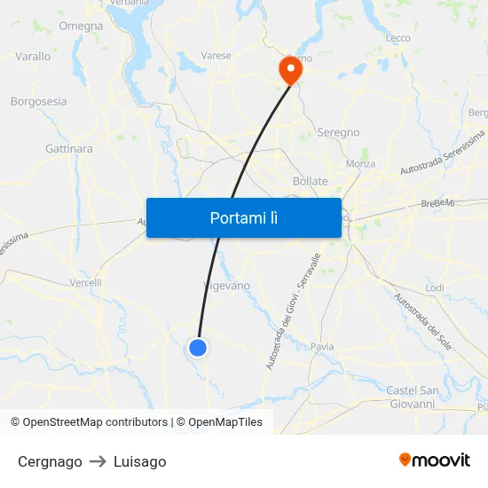 Cergnago to Luisago map