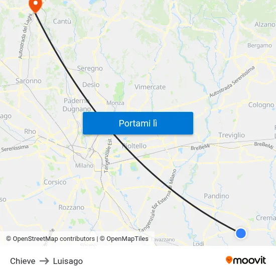 Chieve to Luisago map