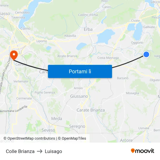 Colle Brianza to Luisago map
