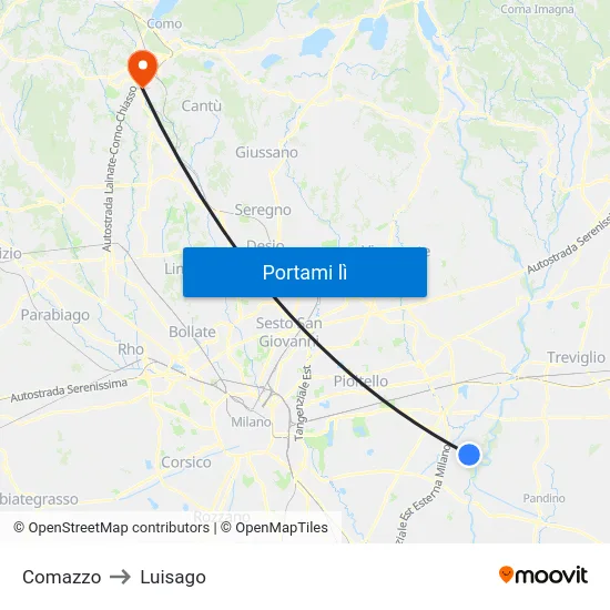 Comazzo to Luisago map