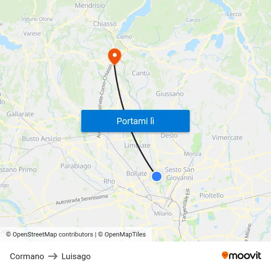 Cormano to Luisago map