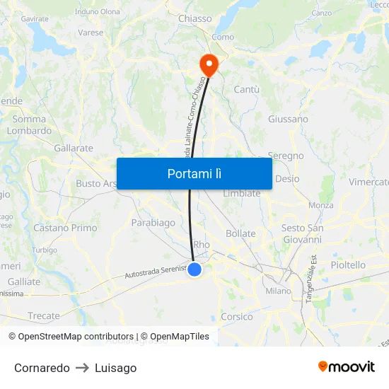 Cornaredo to Luisago map