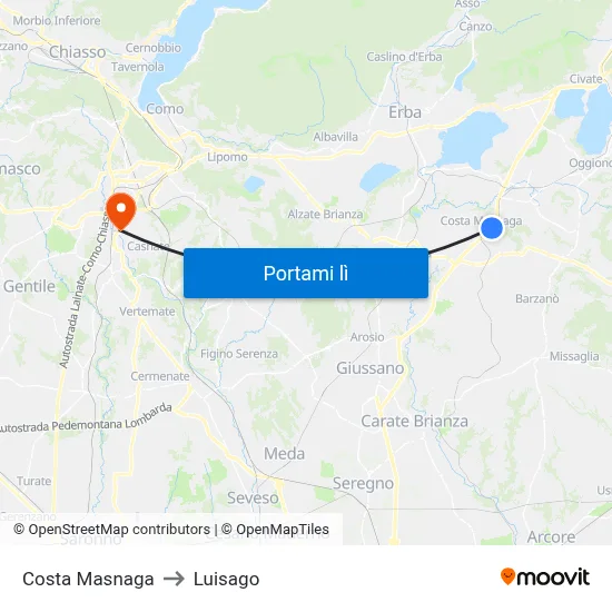 Costa Masnaga to Luisago map