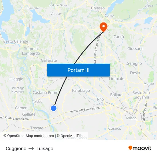 Cuggiono to Luisago map