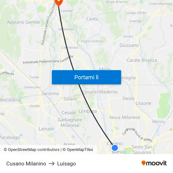 Cusano Milanino to Luisago map