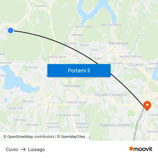 Cuvio to Luisago map