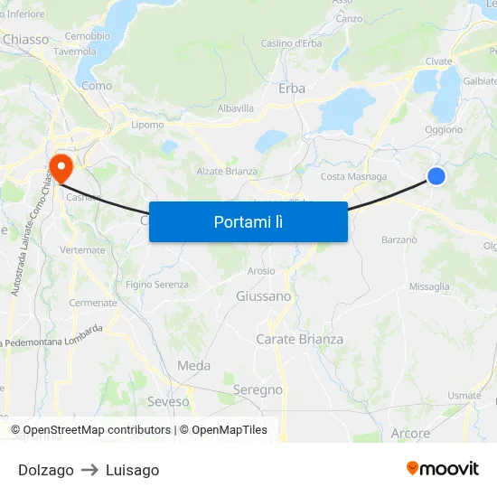 Dolzago to Luisago map