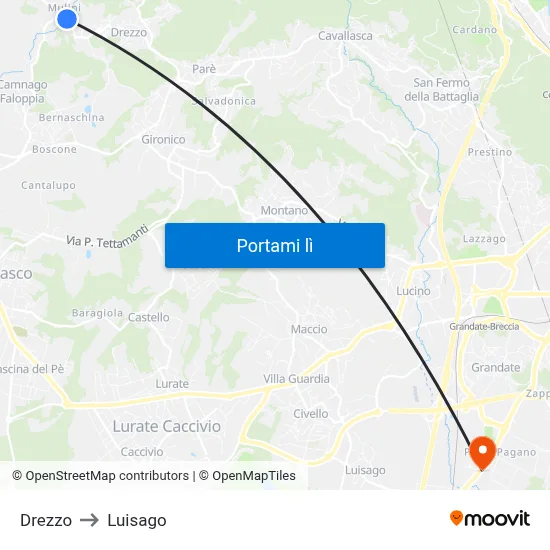 Drezzo to Luisago map