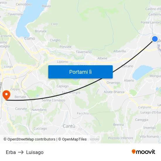 Erba to Luisago map