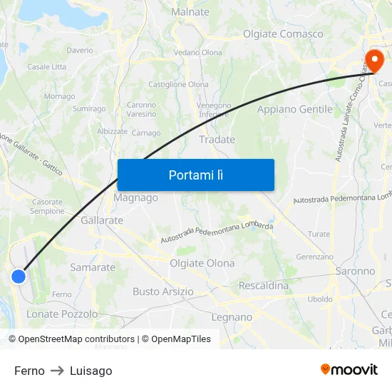 Ferno to Luisago map