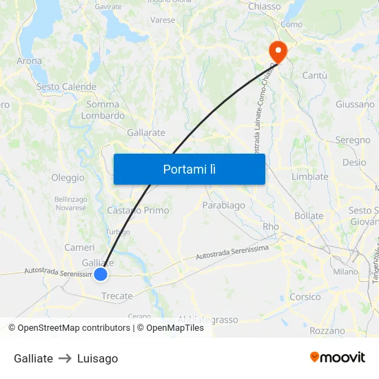 Galliate to Luisago map