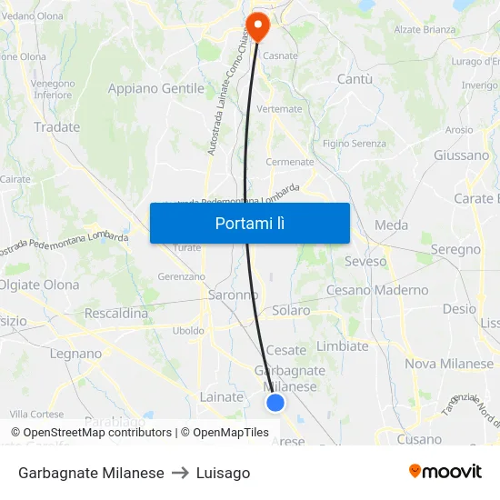 Garbagnate Milanese to Luisago map